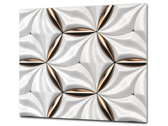 TEMPERED GLASS CHOPPING BOARD – Glass Cutting Board and Worktop Saver – Worktop protector; MEASURES: SINGLE: 60 x 52 cm (23,62” x 20,47”); DOUBLE: 30 x 52 cm (11,81” x 20,47”); D30 Decorative Surfaces Series: Golden-white tiles