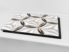 TEMPERED GLASS CHOPPING BOARD – Glass Cutting Board and Worktop Saver – Worktop protector; MEASURES: SINGLE: 60 x 52 cm (23,62” x 20,47”); DOUBLE: 30 x 52 cm (11,81” x 20,47”); D30 Decorative Surfaces Series: Golden-white tiles