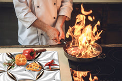 TEMPERED GLASS CHOPPING BOARD – Glass Cutting Board and Worktop Saver – Worktop protector; MEASURES: SINGLE: 60 x 52 cm (23,62” x 20,47”); DOUBLE: 30 x 52 cm (11,81” x 20,47”); D30 Decorative Surfaces Series: Golden-white tiles