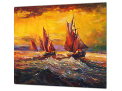 UNIQUE Tempered GLASS Kitchen Board 60D05A: Rough sea