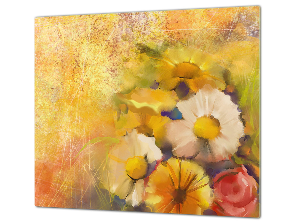 UNIQUE Tempered GLASS Kitchen Board 60D05A: Flowers 3