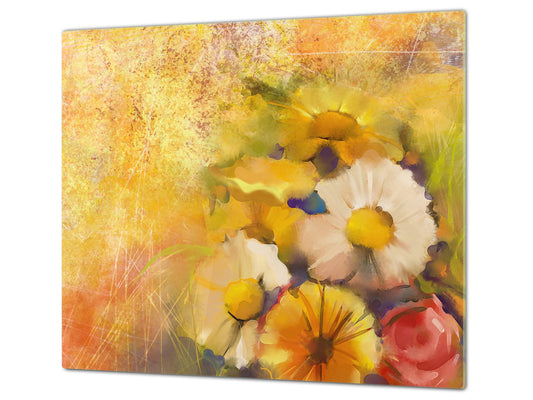 UNIQUE Tempered GLASS Kitchen Board 60D05A: Flowers 3