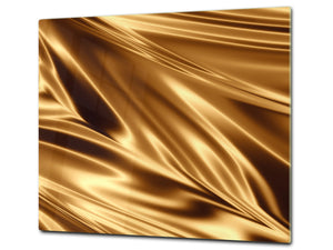 Tempered GLASS Cutting Board – Worktop saver and Pastry Board –- Glass Kitchen Board; MEASURES: SINGLE: 60 x 52 cm (23,62” x 20,47”); DOUBLE: 30 x 52 cm (11,81” x 20,47”); D28 Golden Waves Series: Golden fabric texture