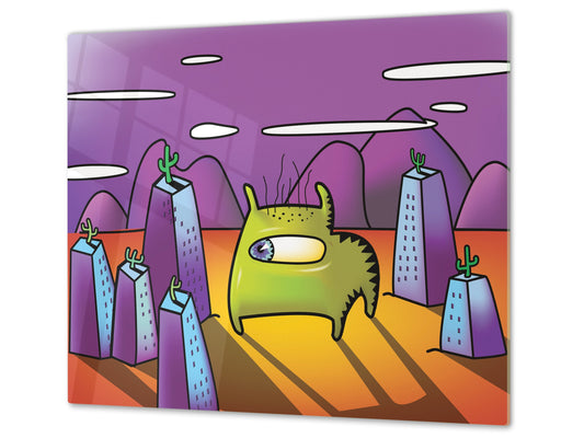 Tempered GLASS Kitchen Board D16 Blurby World: Cactus