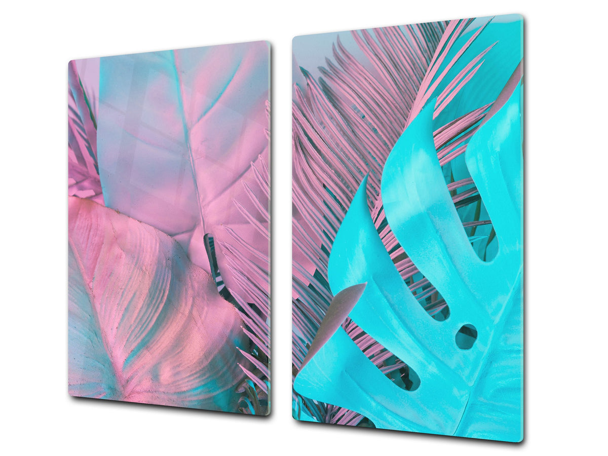 Tempered GLASS Kitchen Board – Impact & Scratch Resistant D27 Vintage leaves and patterns Series: Gradient jungle