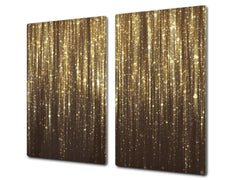 Tempered GLASS Cutting Board – Worktop saver and Pastry Board – Glass Kitchen Board; MEASURES: SINGLE: 60 x 52 cm (23,62” x 20,47”); DOUBLE: 30 x 52 cm (11,81” x 20,47”); D28 Golden Waves Series: Gold glitter