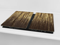 Tempered GLASS Cutting Board – Worktop saver and Pastry Board – Glass Kitchen Board; MEASURES: SINGLE: 60 x 52 cm (23,62” x 20,47”); DOUBLE: 30 x 52 cm (11,81” x 20,47”); D28 Golden Waves Series: Gold glitter