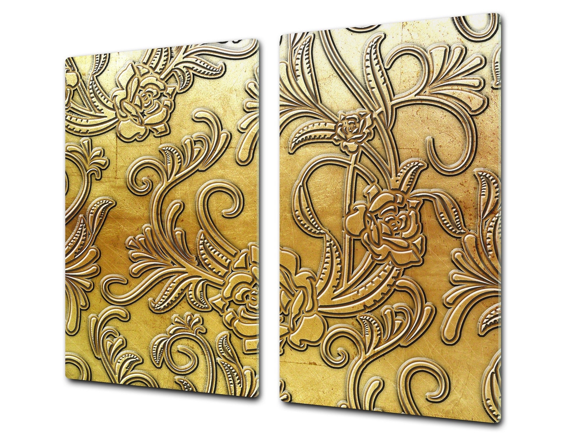 TEMPERED GLASS CHOPPING BOARD – Glass Cutting Board and Worktop Saver – Worktop protector; MEASURES: SINGLE: 60 x 52 cm (23,62” x 20,47”); DOUBLE: 30 x 52 cm (11,81” x 20,47”); D30 Decorative Surfaces Series: Metal flowers