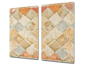 Tempered GLASS Kitchen Board – Impact & Scratch Resistant D27 Vintage leaves and patterns Series: Medieval Italian wall pattern