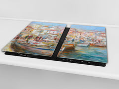 UNIQUE Tempered GLASS Kitchen Board 60D05A: Italian boats