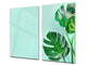 Induction Cooktop Cover Kitchen Board – Impact Resistant Glass Pastry Board – Heat resistant; MEASURES: SINGLE: 60 x 52 cm (23,62” x 20,47”); DOUBLE: 30 x 52 cm (11,81” x 20,47”); D31 Tropical Leaves Series: Monstera summer leaves