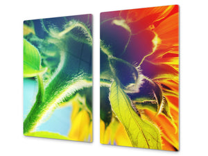 Cubre vitros de cristal templado - Tabla para cortar de cristal – Tabla para amasar y protector de vitro D06 Serie Flores:  Tallo girasol 