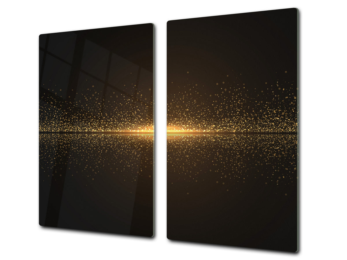 Tempered GLASS Cutting Board – Worktop saver and Pastry Board – Glass Kitchen Board; MEASURES: SINGLE: 60 x 52 cm (23,62” x 20,47”); DOUBLE: 30 x 52 cm (11,81” x 20,47”); D28 Golden Waves Series: Sparkling golden dust