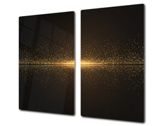 Tempered GLASS Cutting Board – Worktop saver and Pastry Board – Glass Kitchen Board; MEASURES: SINGLE: 60 x 52 cm (23,62” x 20,47”); DOUBLE: 30 x 52 cm (11,81” x 20,47”); D28 Golden Waves Series: Sparkling golden dust