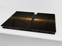 Tempered GLASS Cutting Board – Worktop saver and Pastry Board – Glass Kitchen Board; MEASURES: SINGLE: 60 x 52 cm (23,62” x 20,47”); DOUBLE: 30 x 52 cm (11,81” x 20,47”); D28 Golden Waves Series: Sparkling golden dust