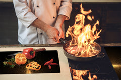 Tempered GLASS Cutting Board – Worktop saver and Pastry Board – Glass Kitchen Board; MEASURES: SINGLE: 60 x 52 cm (23,62” x 20,47”); DOUBLE: 30 x 52 cm (11,81” x 20,47”); D28 Golden Waves Series: Sparkling golden dust