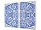 Tempered GLASS Kitchen Board – Impact & Scratch Resistant D27 Vintage leaves and patterns Series: Blue Spanish mosaic