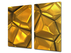 Tempered GLASS Cutting Board – Worktop saver and Pastry Board – Glass Kitchen Board; MEASURES: SINGLE: 60 x 52 cm (23,62” x 20,47”); DOUBLE: 30 x 52 cm (11,81” x 20,47”); D28 Golden Waves Series: Gold bars
