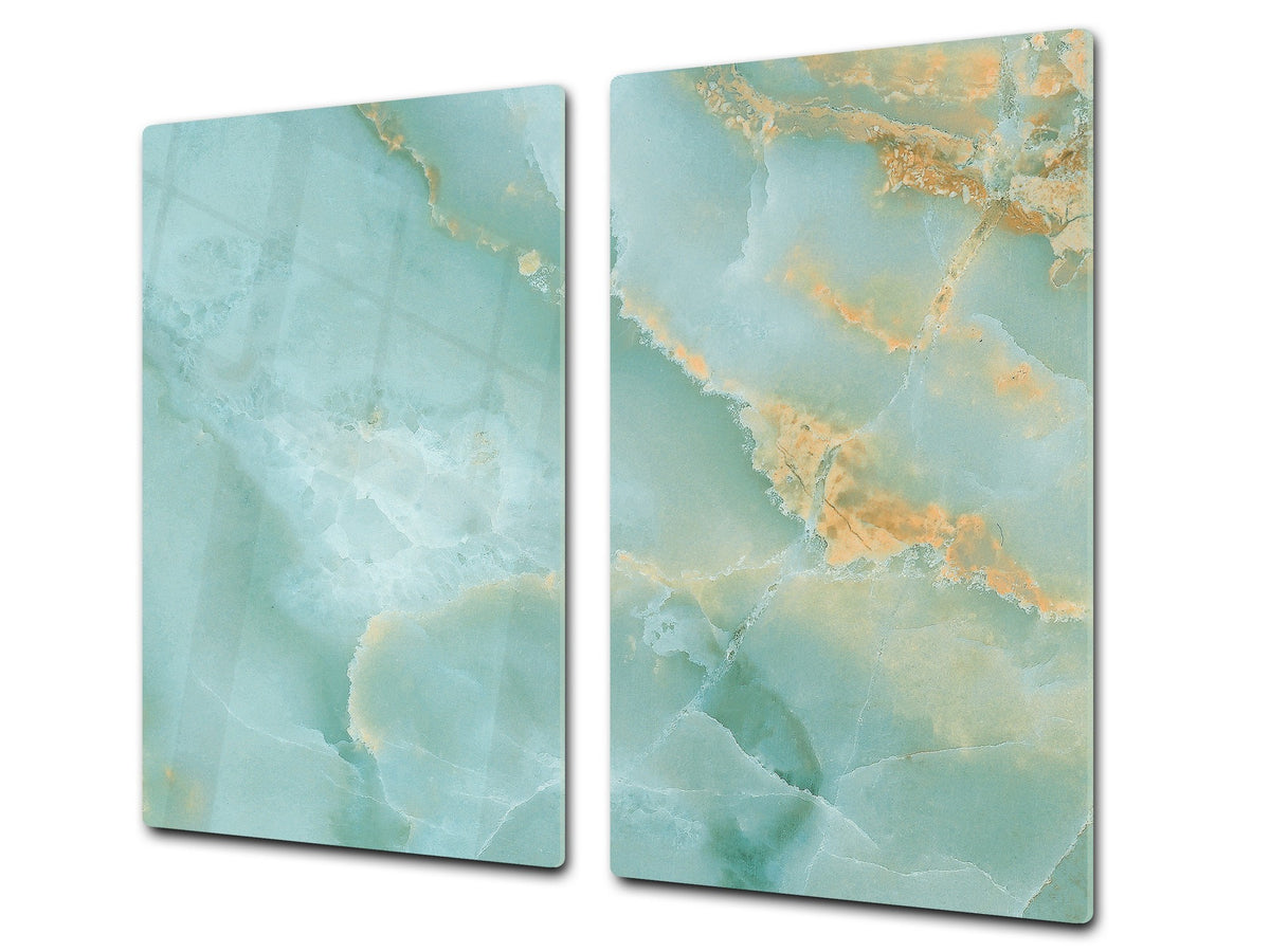 CUTTING BOARD and Cooktop Cover - Impact & Shatter Resistant Glass D21 Marbles 1 Series: Turqouise onyx pattern