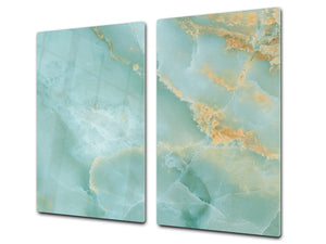 CUTTING BOARD and Cooktop Cover - Impact & Shatter Resistant Glass D21 Marbles 1 Series: Turqouise onyx pattern