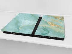 CUTTING BOARD and Cooktop Cover - Impact & Shatter Resistant Glass D21 Marbles 1 Series: Turqouise onyx pattern