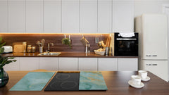 CUTTING BOARD and Cooktop Cover - Impact & Shatter Resistant Glass D21 Marbles 1 Series: Turqouise onyx pattern