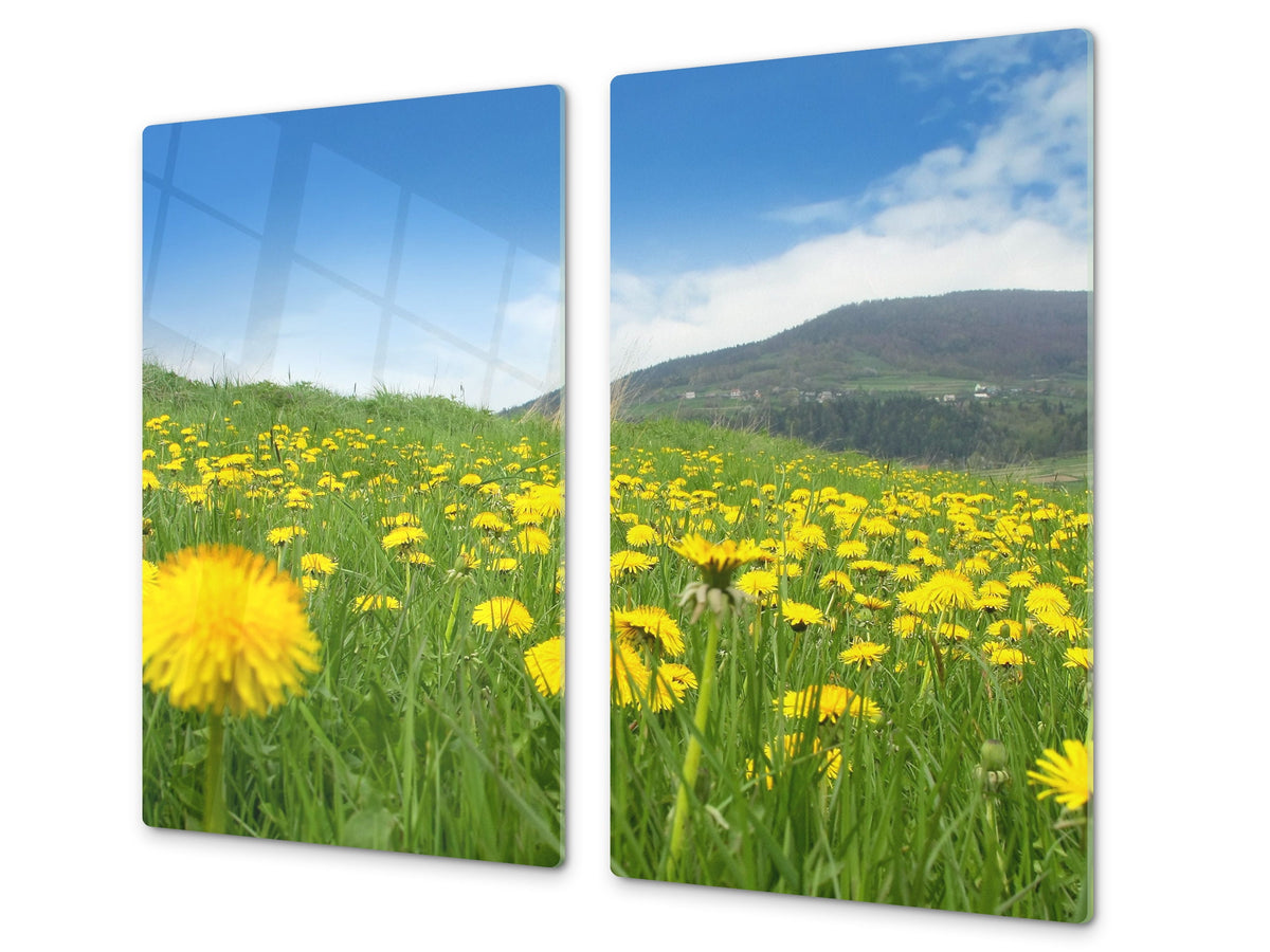 Very Big Kitchen Board – Glass Cutting Board and worktop saver; Nature series DD08: Fiori