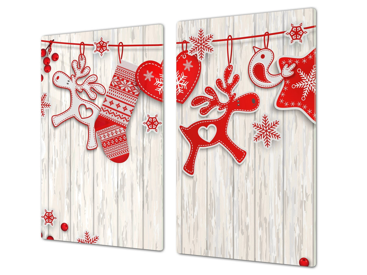 CUTTING BOARD and Cooktop Cover ;D20 Christmas Series: Reindeer wreath