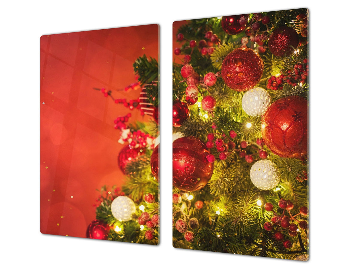 CUTTING BOARD and Cooktop Cover ;D20 Christmas Series: Christmas tree in red