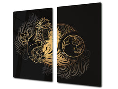 Chopping Board Set - Induction Cooktop Cover – Glass Cutting Board; MEASURES: SINGLE: 60 x 52 cm (23,62” x 20,47”); DOUBLE: 30 x 52 cm (11,81” x 20,47”); D33 Abstract Graphics Series: Ethnic spirituality