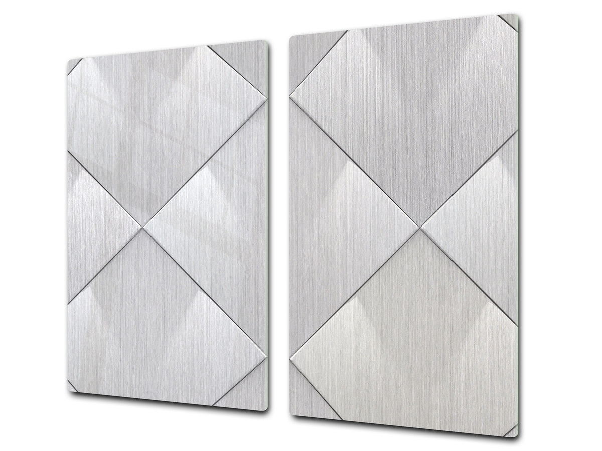 TEMPERED GLASS CHOPPING BOARD – Glass Cutting Board and Worktop Saver – Worktop protector; MEASURES: SINGLE: 60 x 52 cm (23,62” x 20,47”); DOUBLE: 30 x 52 cm (11,81” x 20,47”); D30 Decorative Surfaces Series: Metal tiles