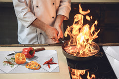 TEMPERED GLASS CHOPPING BOARD – Glass Cutting Board and Worktop Saver – Worktop protector; MEASURES: SINGLE: 60 x 52 cm (23,62” x 20,47”); DOUBLE: 30 x 52 cm (11,81” x 20,47”); D30 Decorative Surfaces Series: Metal tiles