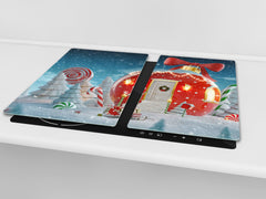 CUTTING BOARD and Cooktop Cover ;D20 Christmas Series: A cottage with ornaments