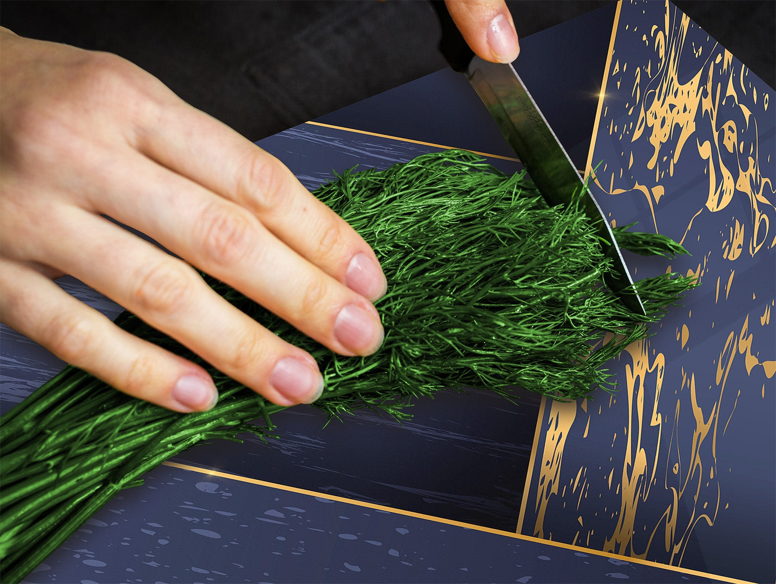 TEMPERED GLASS CHOPPING BOARD – Glass Cutting Board and Worktop Saver – Worktop protector; MEASURES: SINGLE: 60 x 52 cm (23,62” x 20,47”); DOUBLE: 30 x 52 cm (11,81” x 20,47”); D30 Decorative Surfaces Series: Luxury blue panels