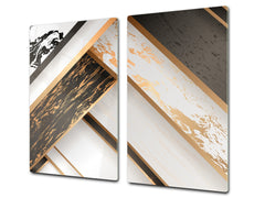 TEMPERED GLASS CHOPPING BOARD – Glass Cutting Board and Worktop Saver – Worktop protector; MEASURES: SINGLE: 60 x 52 cm (23,62” x 20,47”); DOUBLE: 30 x 52 cm (11,81” x 20,47”); D30 Decorative Surfaces Series: Black and white interwoven with gold 1