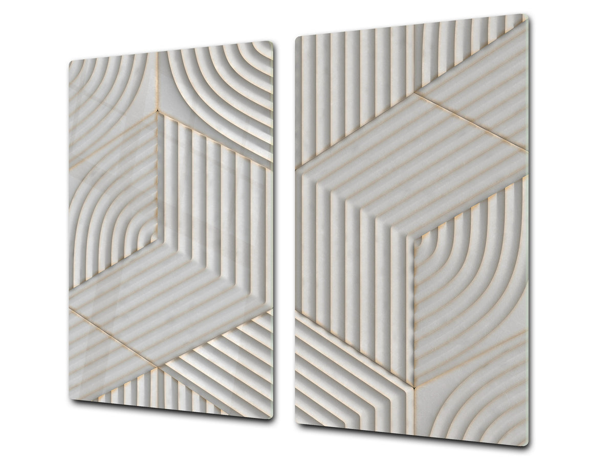 TEMPERED GLASS CHOPPING BOARD – Glass Cutting Board and Worktop Saver – Worktop protector; MEASURES: SINGLE: 60 x 52 cm (23,62” x 20,47”); DOUBLE: 30 x 52 cm (11,81” x 20,47”); D30 Decorative Surfaces Series: White hexagons