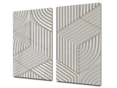 TEMPERED GLASS CHOPPING BOARD – Glass Cutting Board and Worktop Saver – Worktop protector; MEASURES: SINGLE: 60 x 52 cm (23,62” x 20,47”); DOUBLE: 30 x 52 cm (11,81” x 20,47”); D30 Decorative Surfaces Series: White hexagons