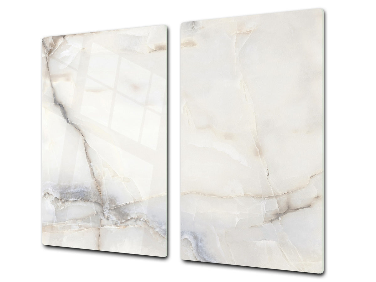 Tempered GLASS Kitchen Board – Impact & Scratch Resistant; D22 Marbles 2 Series: White marble design