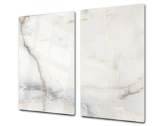 Tempered GLASS Kitchen Board – Impact & Scratch Resistant; D22 Marbles 2 Series: White marble design