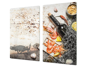Tempered GLASS Cutting Board 60D16: Shrimp with wine