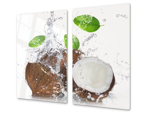 Küchenbrett aus Hartglas und Induktionskochplattenabdeckung – Schneideplatten; D07 Fruits and vegetables:  Coconut 9