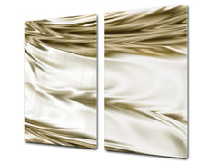 Tempered GLASS Cutting Board – Worktop saver and Pastry Board – Glass Kitchen Board; MEASURES: SINGLE: 60 x 52 cm (23,62” x 20,47”); DOUBLE: 30 x 52 cm (11,81” x 20,47”); D28 Golden Waves Series: Luxury fabric 1
