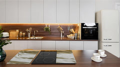 Tempered GLASS Cutting Board – Worktop saver and Pastry Board – Glass Kitchen Board; MEASURES: SINGLE: 60 x 52 cm (23,62” x 20,47”); DOUBLE: 30 x 52 cm (11,81” x 20,47”); D28 Golden Waves Series: Luxury fabric 1