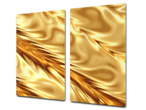 Tempered GLASS Cutting Board – Worktop saver and Pastry Board – Glass Kitchen Board; MEASURES: SINGLE: 60 x 52 cm (23,62” x 20,47”); DOUBLE: 30 x 52 cm (11,81” x 20,47”); D28 Golden Waves Series: Luxury fabric 2