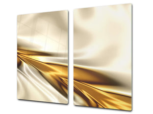 Tempered GLASS Cutting Board – Worktop saver and Pastry Board – Glass Kitchen Board; MEASURES: SINGLE: 60 x 52 cm (23,62” x 20,47”); DOUBLE: 30 x 52 cm (11,81” x 20,47”); D28 Golden Waves Series: Golden spike