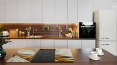 Tempered GLASS Cutting Board – Worktop saver and Pastry Board – Glass Kitchen Board; MEASURES: SINGLE: 60 x 52 cm (23,62” x 20,47”); DOUBLE: 30 x 52 cm (11,81” x 20,47”); D28 Golden Waves Series: Golden spike