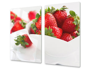 Küchenbrett aus Hartglas und Induktionskochplattenabdeckung – Schneideplatten; D07 Fruits and vegetables:  Strawberry 11