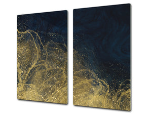 Tempered GLASS Cutting Board – Worktop saver and Pastry Board – Glass Kitchen Board; MEASURES: SINGLE: 60 x 52 cm (23,62” x 20,47”); DOUBLE: 30 x 52 cm (11,81” x 20,47”); D28 Golden Waves Series: Wave of glitter