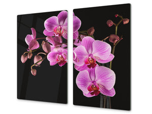 Cubre vitros de cristal templado - Tabla para cortar de cristal – Tabla para amasar y protector de vitro D06 Serie Flores: Orquídea 5