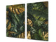 Induction Cooktop Cover Kitchen Board – Impact Resistant Glass Pastry Board – Heat resistant; MEASURES: SINGLE: 60 x 52 cm (23,62” x 20,47”); DOUBLE: 30 x 52 cm (11,81” x 20,47”); D31 Tropical Leaves Series: Gold-green jungle